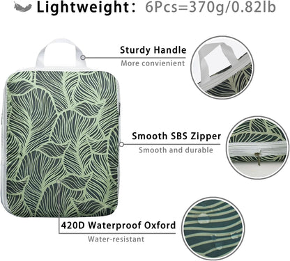 8 Pcs Compression Packing Cubes for Travel, Lightweight Waterproof Luggage Organizer Bags Set, Washable Packaging Cubes for Women Backpack Carry-On Suitcases