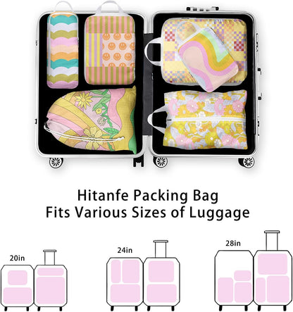 8 Pcs Compression Packing Cubes for Travel, Lightweight Waterproof Luggage Organizer Bags Set, Washable Packaging Cubes for Women Backpack Carry-On Suitcases