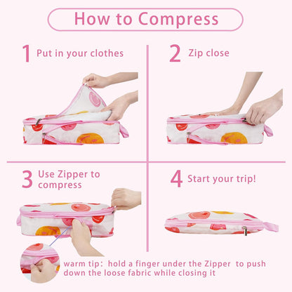 8 Pcs Compression Packing Cubes for Travel, Lightweight Waterproof Luggage Organizer Bags Set, Washable Packaging Cubes for Women Backpack Carry-On Suitcases