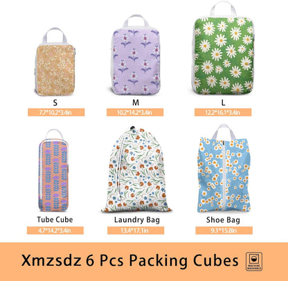 8 Pcs Compression Packing Cubes for Travel, Lightweight Waterproof Luggage Organizer Bags Set, Washable Packaging Cubes for Women Backpack Carry-On Suitcases