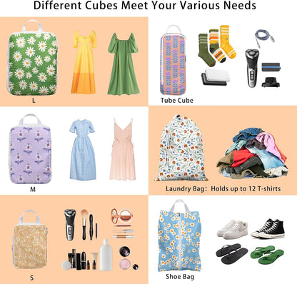 8 Pcs Compression Packing Cubes for Travel, Lightweight Waterproof Luggage Organizer Bags Set, Washable Packaging Cubes for Women Backpack Carry-On Suitcases
