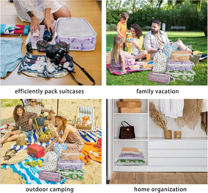 8 Pcs Compression Packing Cubes for Travel, Lightweight Waterproof Luggage Organizer Bags Set, Washable Packaging Cubes for Women Backpack Carry-On Suitcases