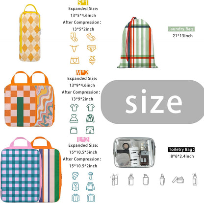 8 Pcs Compression Packing Cubes for Travel, Lightweight Waterproof Luggage Organizer Bags Set, Washable Packaging Cubes for Women Backpack Carry-On Suitcases