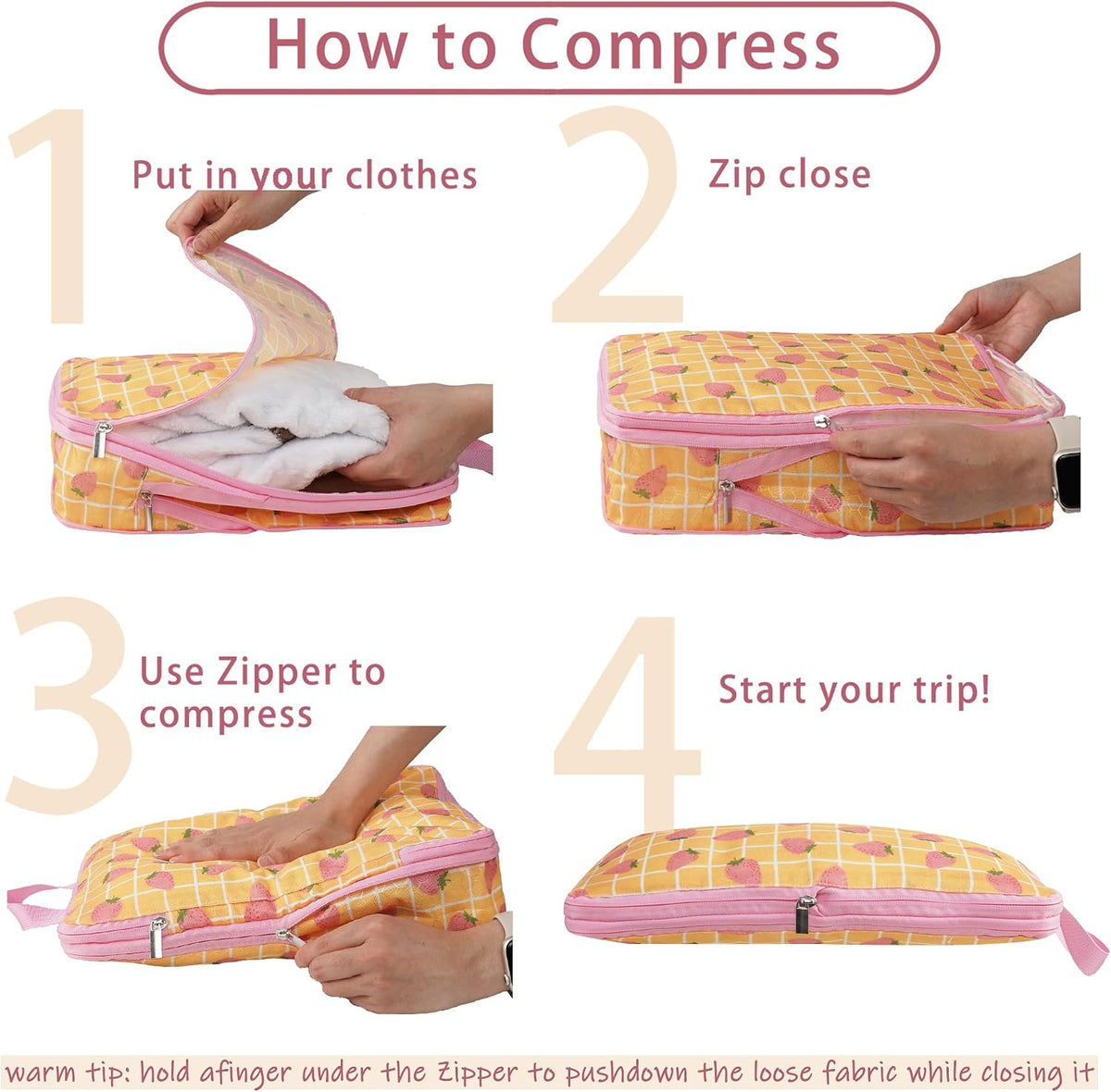 8 Pcs Compression Packing Cubes for Travel, Lightweight Waterproof Luggage Organizer Bags Set, Washable Packaging Cubes for Women Backpack Carry-On Suitcases