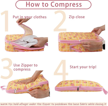 8 Pcs Compression Packing Cubes for Travel, Lightweight Waterproof Luggage Organizer Bags Set, Washable Packaging Cubes for Women Backpack Carry-On Suitcases