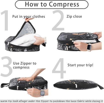 8 Pcs Compression Packing Cubes for Travel, Lightweight Waterproof Luggage Organizer Bags Set, Washable Packaging Cubes for Women Backpack Carry-On Suitcases