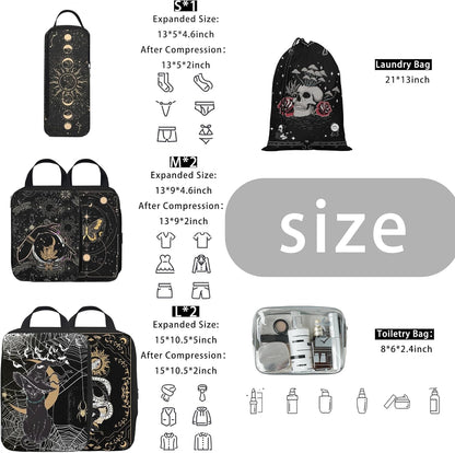 8 Pcs Compression Packing Cubes for Travel, Lightweight Waterproof Luggage Organizer Bags Set, Washable Packaging Cubes for Women Backpack Carry-On Suitcases