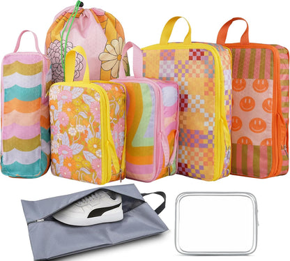 8 Pcs Compression Packing Cubes for Travel, Lightweight Waterproof Luggage Organizer Bags Set, Washable Packaging Cubes for Women Backpack Carry-On Suitcases