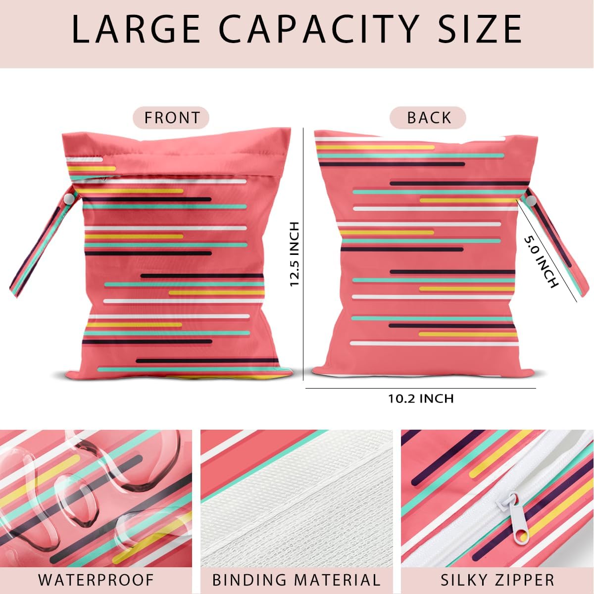 Swimsuit Bag Wet Bags for Travel Reusable Waterproof Dry Bags Diaper Bag Abstract Stripe Wet Bag for Swimsuit Towels Beach Gym 10.2×12.6 Inches