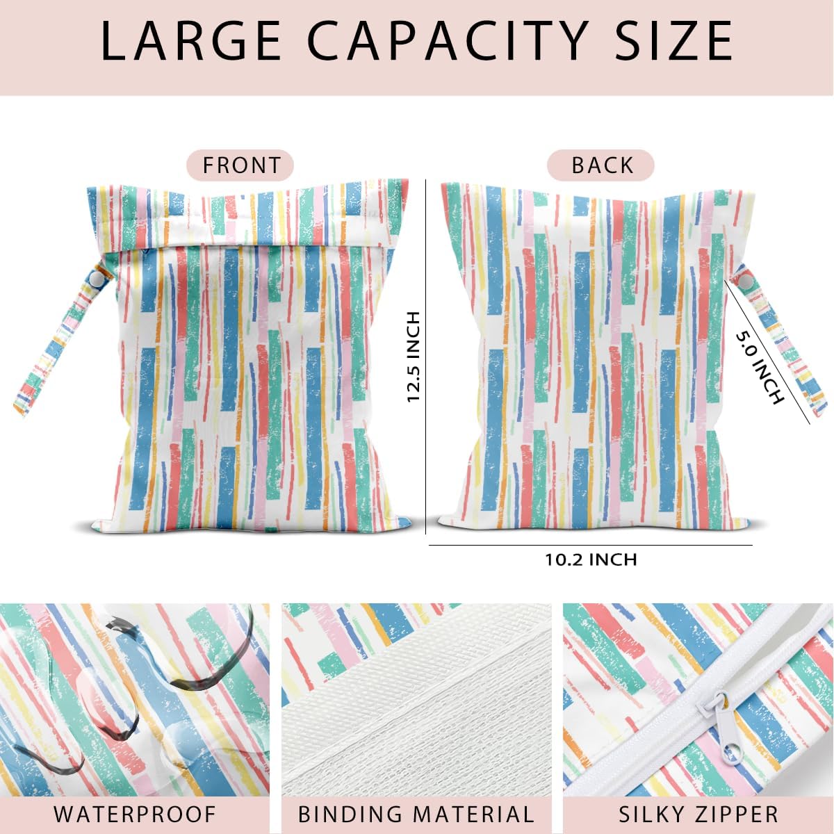 Swimsuit Bag Wet Bags for Travel Reusable Waterproof Dry Bags Diaper Bag Abstract Stripe Wet Bag for Swimsuit Towels Beach Gym 10.2×12.6 Inches