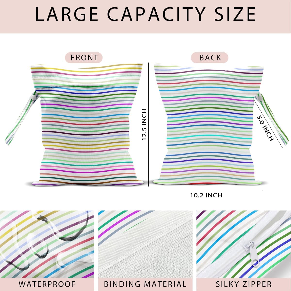 Swimsuit Bag Wet Bags for Travel Reusable Waterproof Dry Bags Diaper Bag Abstract Stripe Wet Bag for Swimsuit Towels Beach Gym 10.2×12.6 Inches