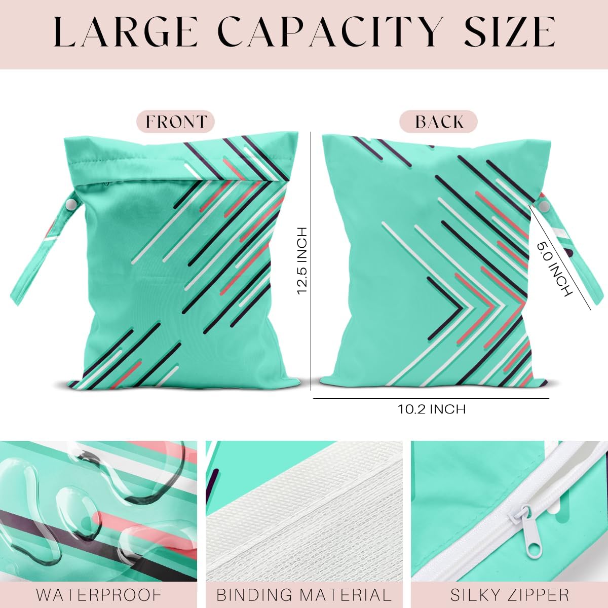 Swimsuit Bag Wet Bags for Travel Reusable Waterproof Dry Bags Diaper Bag Abstract Stripe Wet Bag for Swimsuit Towels Beach Gym 10.2×12.6 Inches