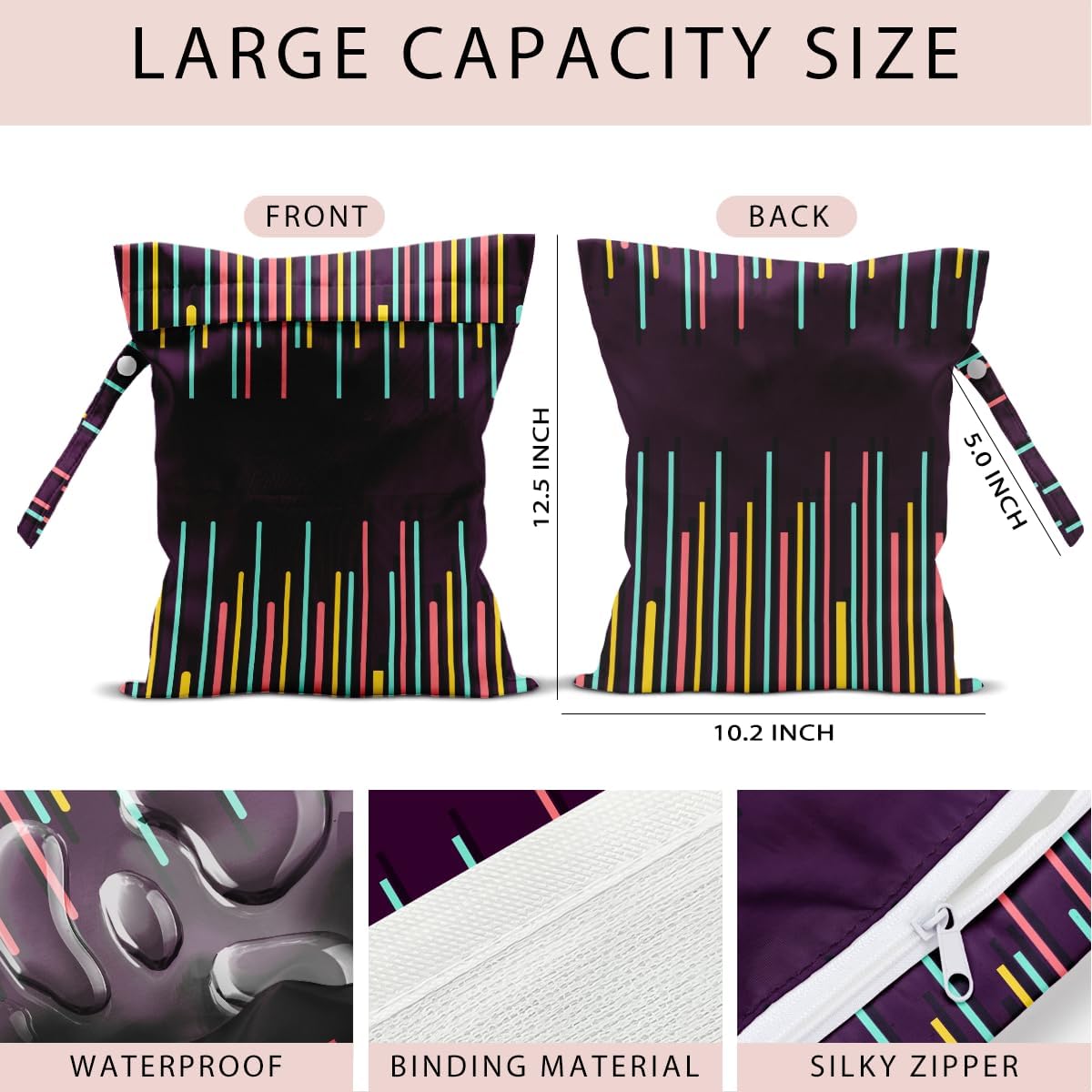 Swimsuit Bag Wet Bags for Travel Reusable Waterproof Dry Bags Diaper Bag Abstract Stripe Wet Bag for Swimsuit Towels Beach Gym 10.2×12.6 Inches