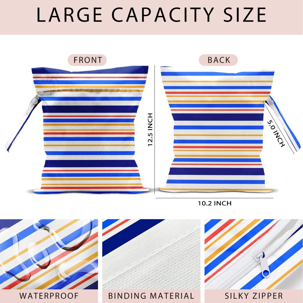 Swimsuit Bag Wet Bags for Travel Reusable Waterproof Dry Bags Diaper Bag Abstract Stripe Wet Bag for Swimsuit Towels Beach Gym 10.2×12.6 Inches