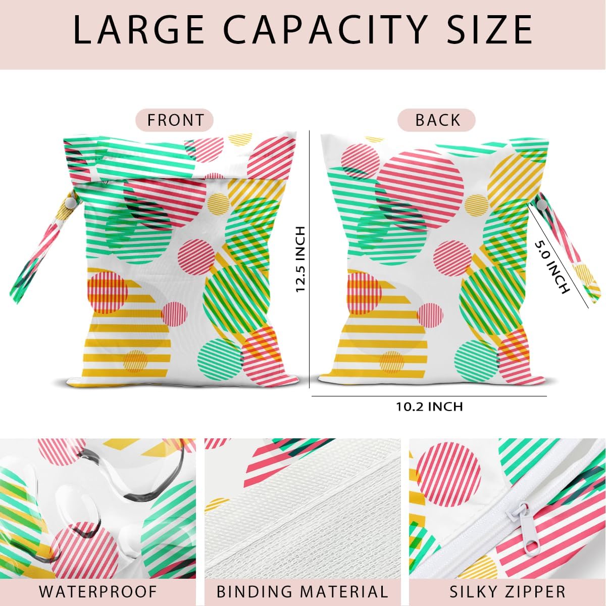 Swimsuit Bag Wet Bags for Travel Reusable Waterproof Dry Bags Diaper Bag Abstract Stripe Wet Bag for Swimsuit Towels Beach Gym 10.2×12.6 Inches