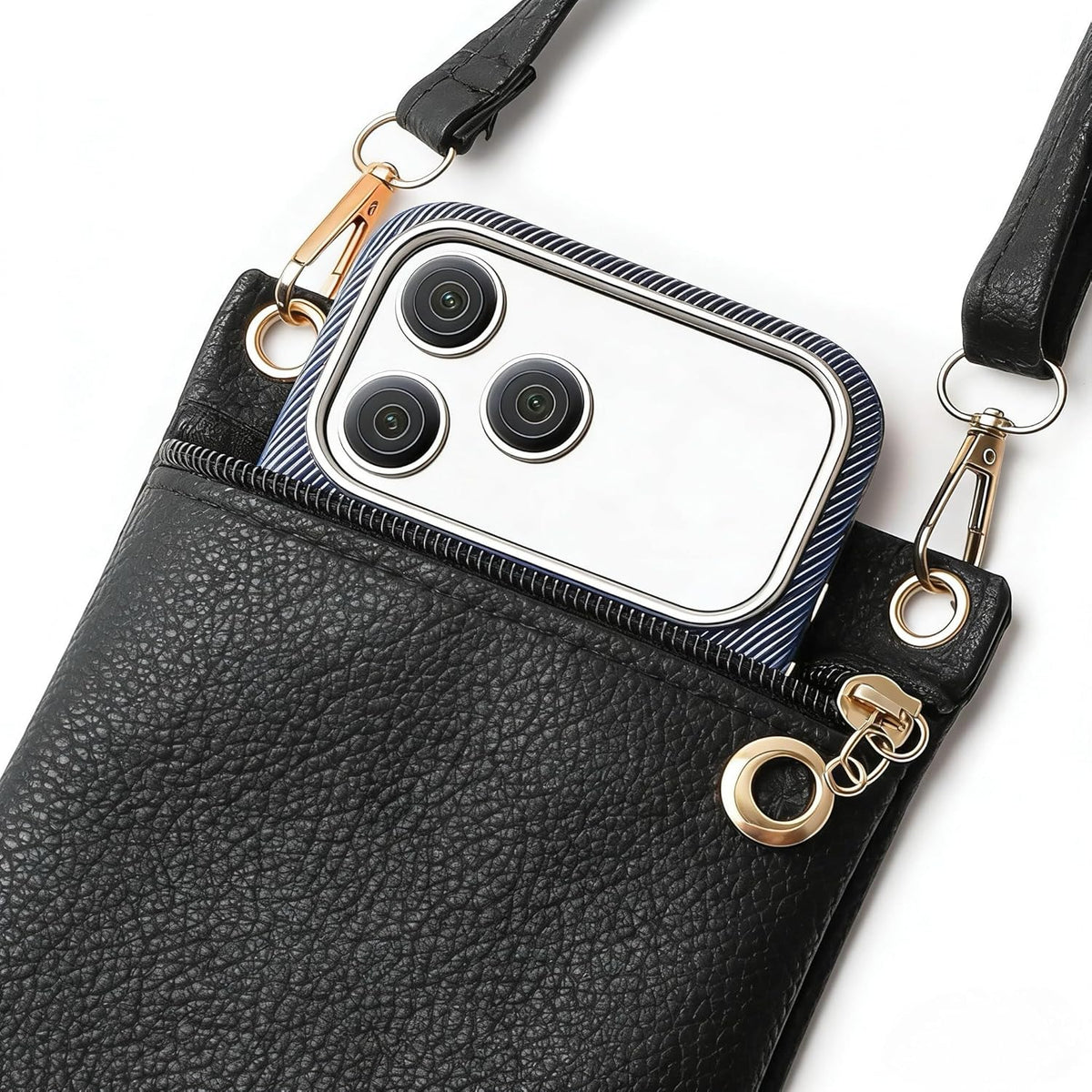 Cell Phone Purse, Black PU Leather Phone Bag for Women and Girls, Crossbody Phones Wallet With Shoulder Strap for Shopping, 7.5 x 5 Inches