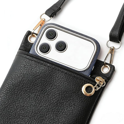 Cell Phone Purse, Black PU Leather Phone Bag for Women and Girls, Crossbody Phones Wallet With Shoulder Strap for Shopping, 7.5 x 5 Inches