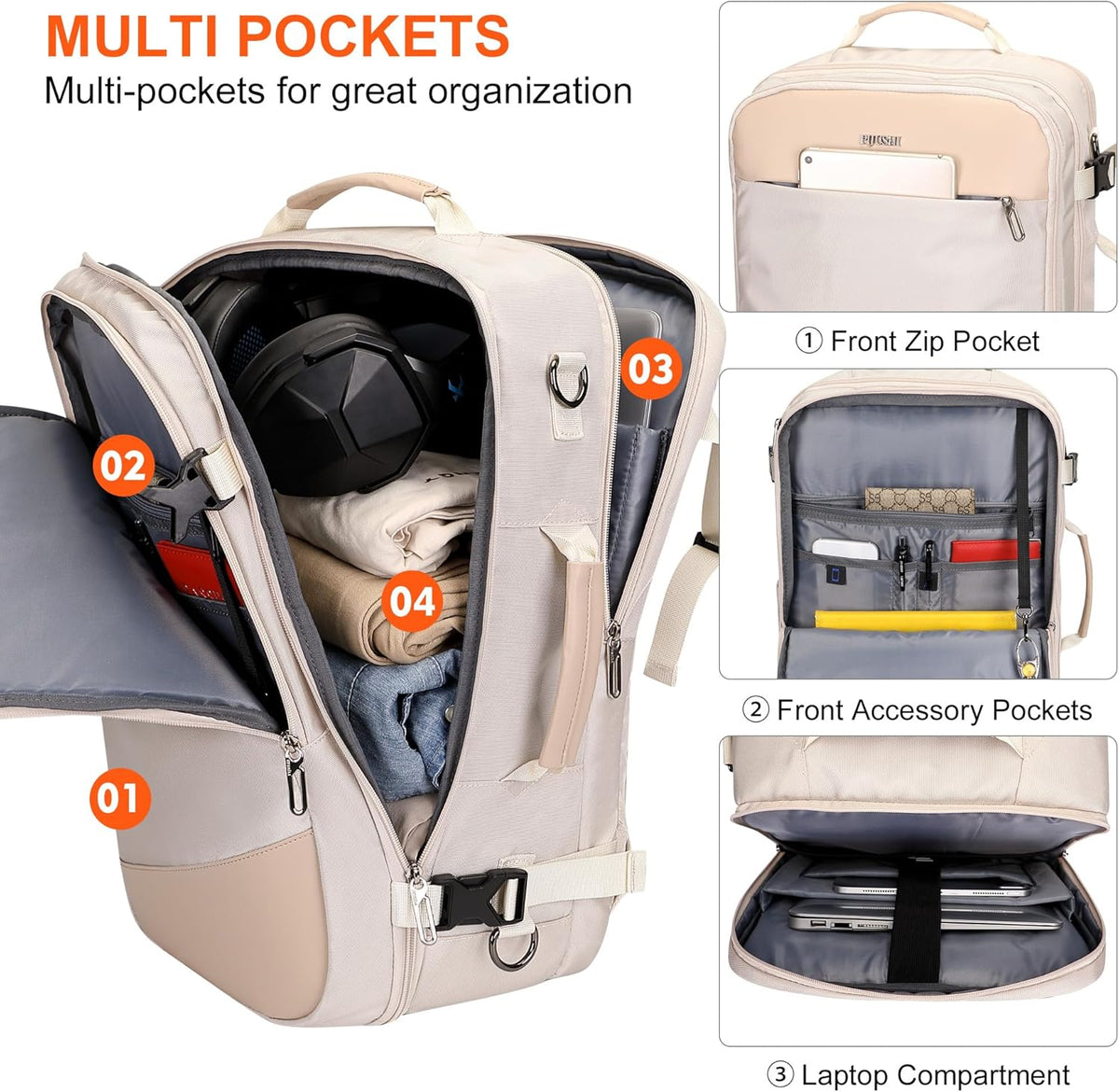 3-In-1 Carry On Travel Backpack for Women Men, Fits 16" Laptop | Convertible Duffel/Shoulder Bag with USB Port, Wet Pocket, TSA-Friendly 180° Opening for Airport/Commute/Daily