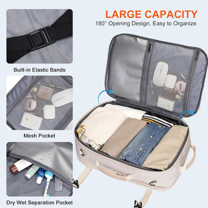 3-In-1 Carry On Travel Backpack for Women Men, Fits 16" Laptop | Convertible Duffel/Shoulder Bag with USB Port, Wet Pocket, TSA-Friendly 180° Opening for Airport/Commute/Daily