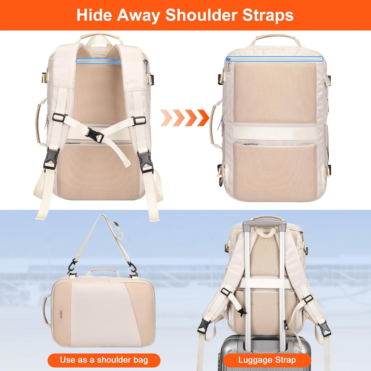 3-In-1 Carry On Travel Backpack for Women Men, Fits 16" Laptop | Convertible Duffel/Shoulder Bag with USB Port, Wet Pocket, TSA-Friendly 180° Opening for Airport/Commute/Daily