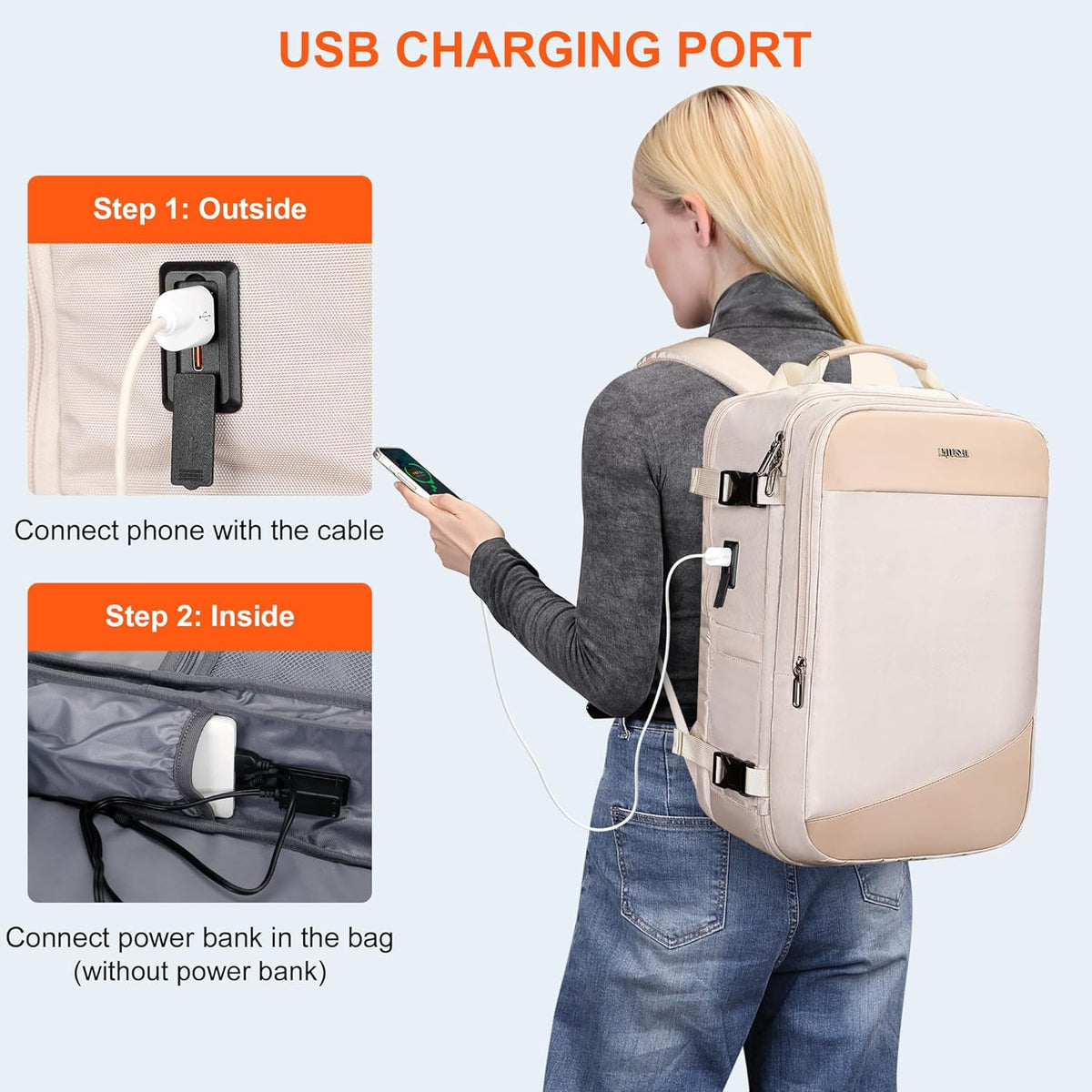3-In-1 Carry On Travel Backpack for Women Men, Fits 16" Laptop | Convertible Duffel/Shoulder Bag with USB Port, Wet Pocket, TSA-Friendly 180° Opening for Airport/Commute/Daily
