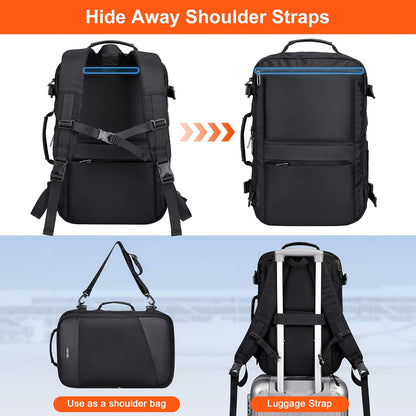 3-In-1 Carry On Travel Backpack for Women Men, Fits 16" Laptop | Convertible Duffel/Shoulder Bag with USB Port, Wet Pocket, TSA-Friendly 180° Opening for Airport/Commute/Daily