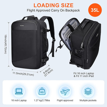 3-In-1 Carry On Travel Backpack for Women Men, Fits 16" Laptop | Convertible Duffel/Shoulder Bag with USB Port, Wet Pocket, TSA-Friendly 180° Opening for Airport/Commute/Daily
