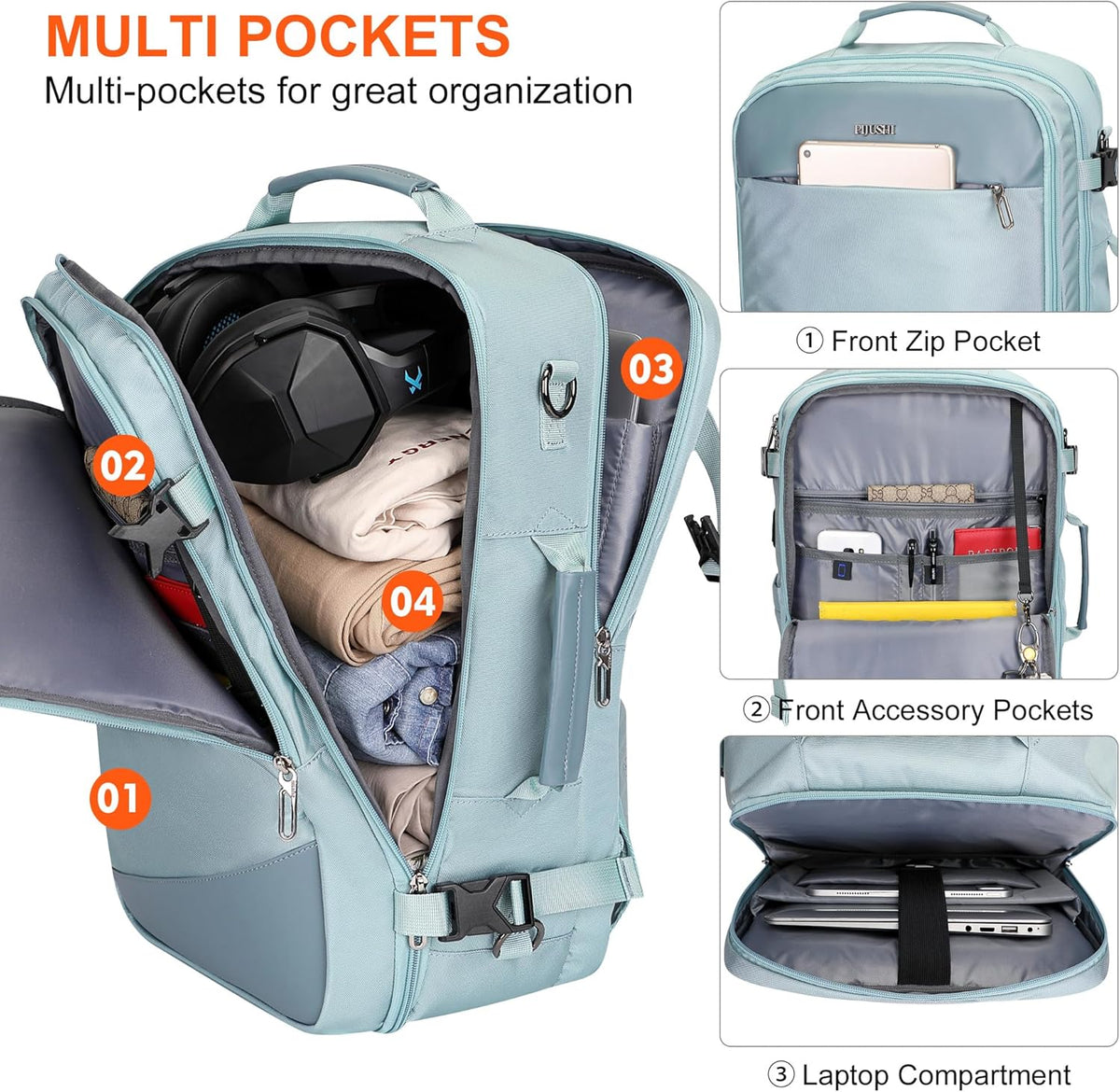 3-In-1 Carry On Travel Backpack for Women Men, Fits 16" Laptop | Convertible Duffel/Shoulder Bag with USB Port, Wet Pocket, TSA-Friendly 180° Opening for Airport/Commute/Daily