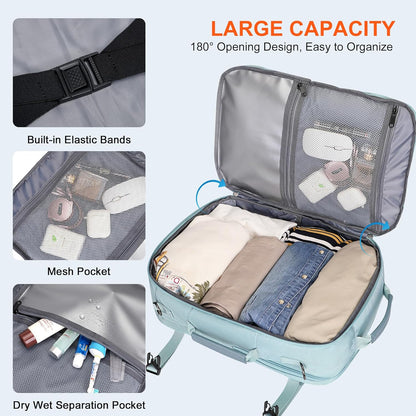 3-In-1 Carry On Travel Backpack for Women Men, Fits 16" Laptop | Convertible Duffel/Shoulder Bag with USB Port, Wet Pocket, TSA-Friendly 180° Opening for Airport/Commute/Daily