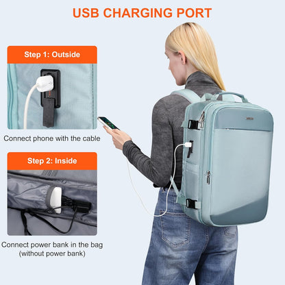 3-In-1 Carry On Travel Backpack for Women Men, Fits 16" Laptop | Convertible Duffel/Shoulder Bag with USB Port, Wet Pocket, TSA-Friendly 180° Opening for Airport/Commute/Daily