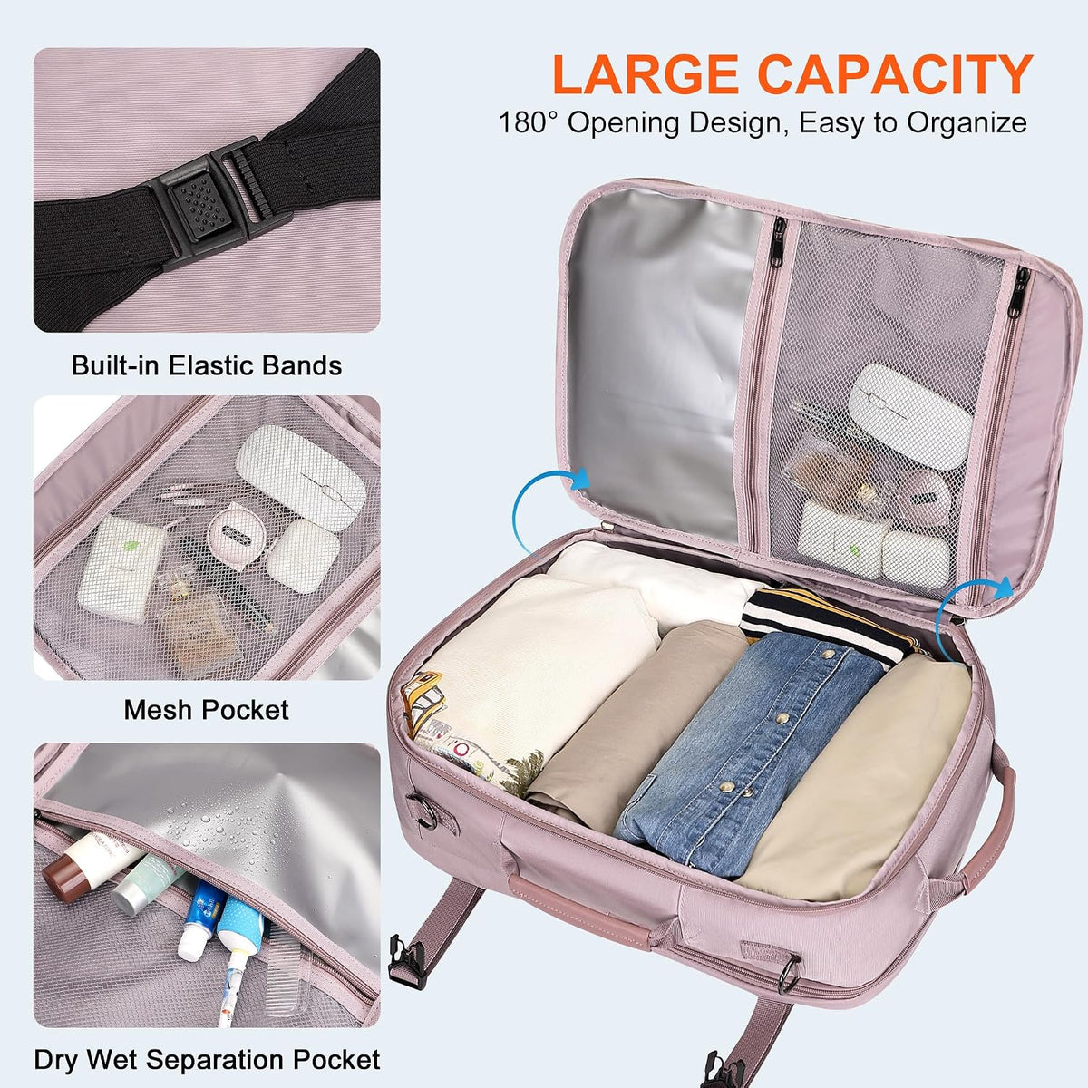 3-In-1 Carry On Travel Backpack for Women Men, Fits 16" Laptop | Convertible Duffel/Shoulder Bag with USB Port, Wet Pocket, TSA-Friendly 180° Opening for Airport/Commute/Daily