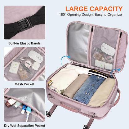 3-In-1 Carry On Travel Backpack for Women Men, Fits 16" Laptop | Convertible Duffel/Shoulder Bag with USB Port, Wet Pocket, TSA-Friendly 180° Opening for Airport/Commute/Daily