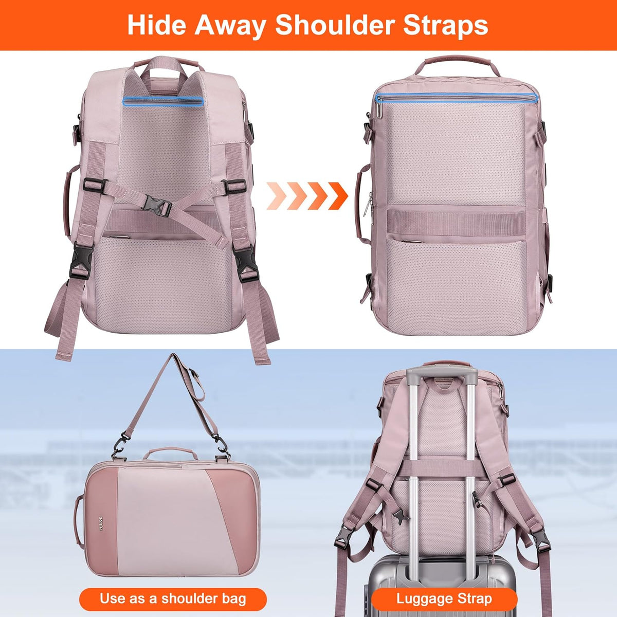 3-In-1 Carry On Travel Backpack for Women Men, Fits 16" Laptop | Convertible Duffel/Shoulder Bag with USB Port, Wet Pocket, TSA-Friendly 180° Opening for Airport/Commute/Daily
