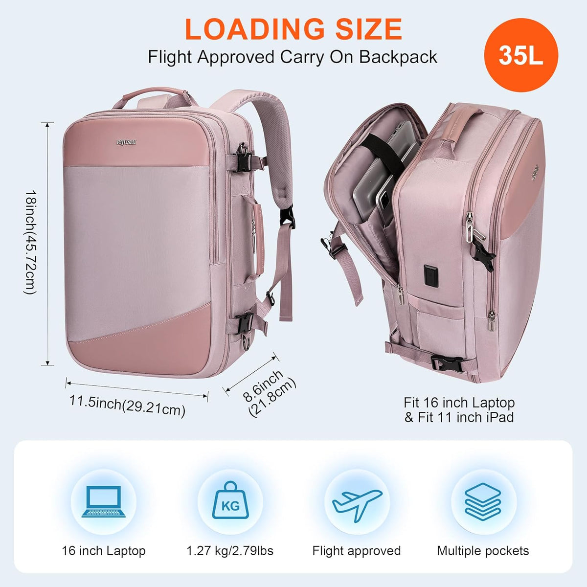 3-In-1 Carry On Travel Backpack for Women Men, Fits 16" Laptop | Convertible Duffel/Shoulder Bag with USB Port, Wet Pocket, TSA-Friendly 180° Opening for Airport/Commute/Daily