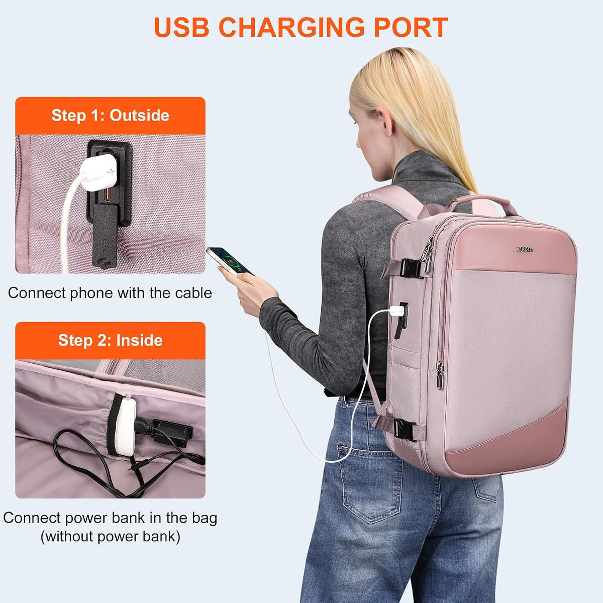 3-In-1 Carry On Travel Backpack for Women Men, Fits 16" Laptop | Convertible Duffel/Shoulder Bag with USB Port, Wet Pocket, TSA-Friendly 180° Opening for Airport/Commute/Daily