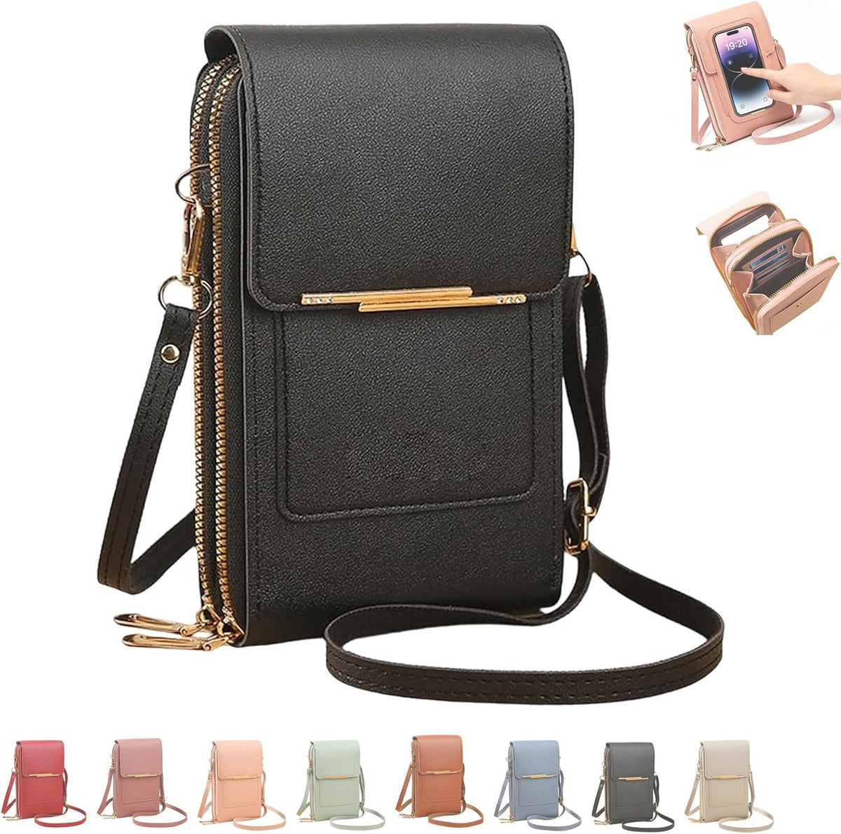 Women's Touch Screen Mobile Phone Messenger Bag, 2026 Small Touchscreen Phone Crossbody Bag for Women, Anti Theft Leather Bag