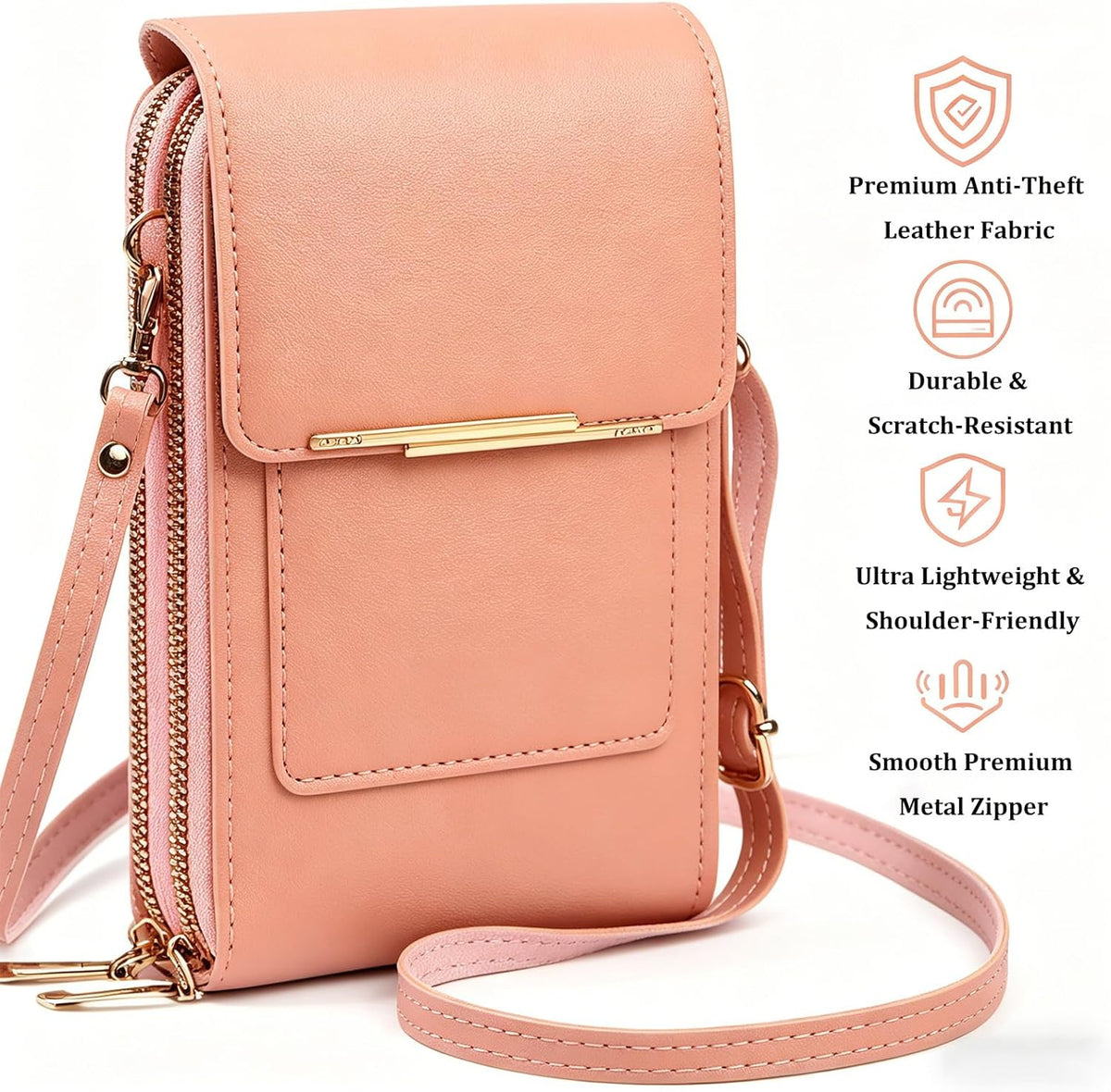 Women's Touch Screen Mobile Phone Messenger Bag, 2026 Small Touchscreen Phone Crossbody Bag for Women, Anti Theft Leather Bag