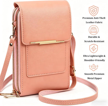 Women's Touch Screen Mobile Phone Messenger Bag, 2026 Small Touchscreen Phone Crossbody Bag for Women, Anti Theft Leather Bag