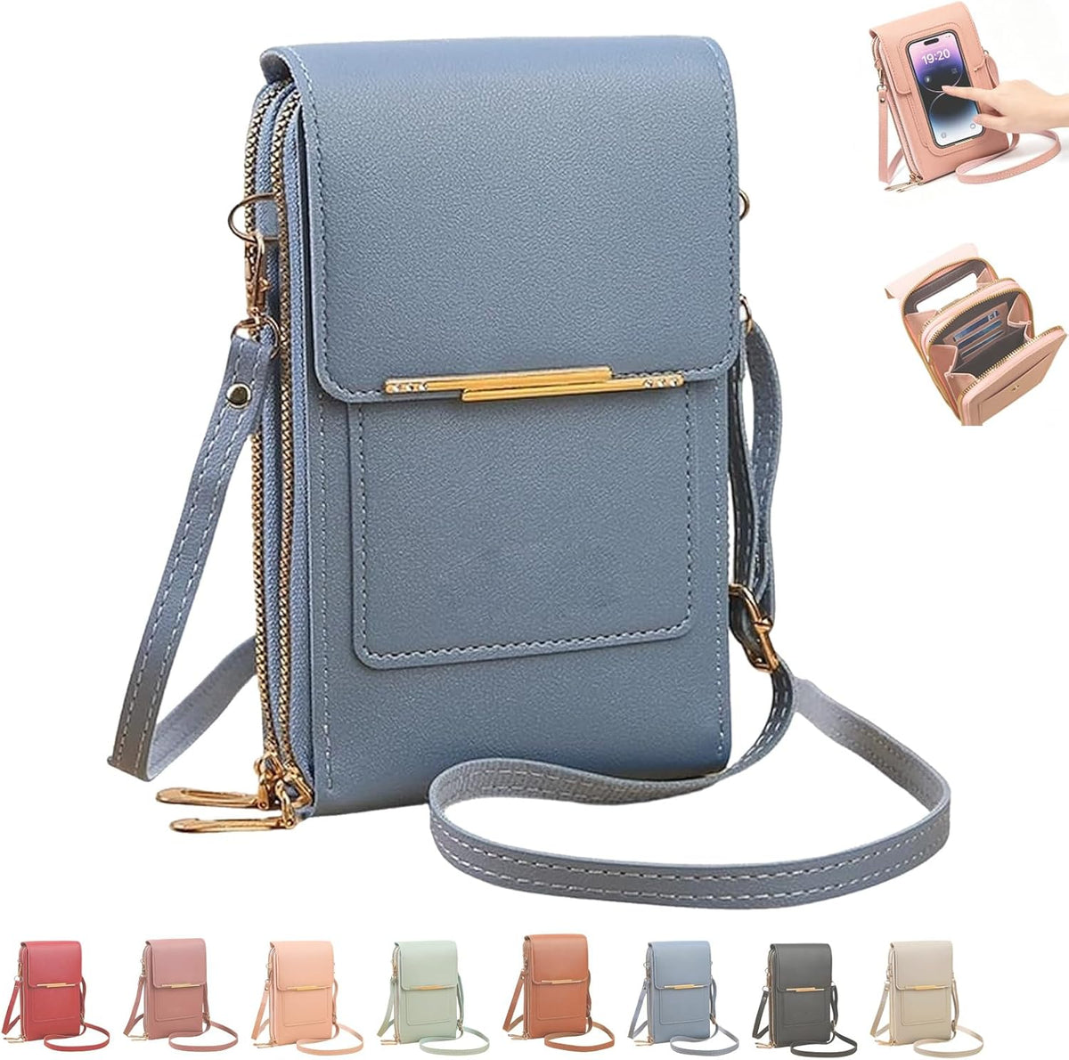 Women's Touch Screen Mobile Phone Messenger Bag, 2026 Small Touchscreen Phone Crossbody Bag for Women, Anti Theft Leather Bag