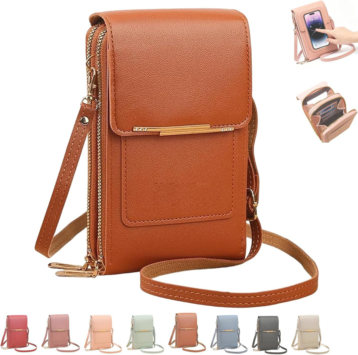 Women's Touch Screen Mobile Phone Messenger Bag, 2026 Small Touchscreen Phone Crossbody Bag for Women, Anti Theft Leather Bag