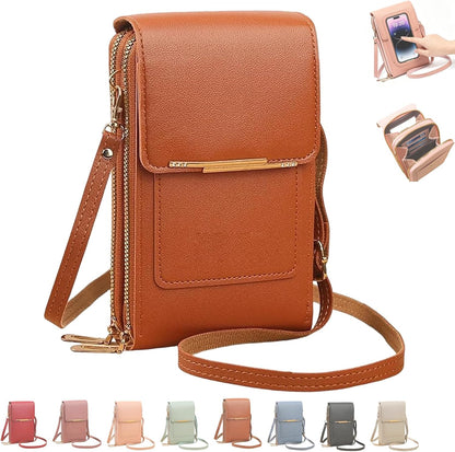 Women's Touch Screen Mobile Phone Messenger Bag, 2026 Small Touchscreen Phone Crossbody Bag for Women, Anti Theft Leather Bag