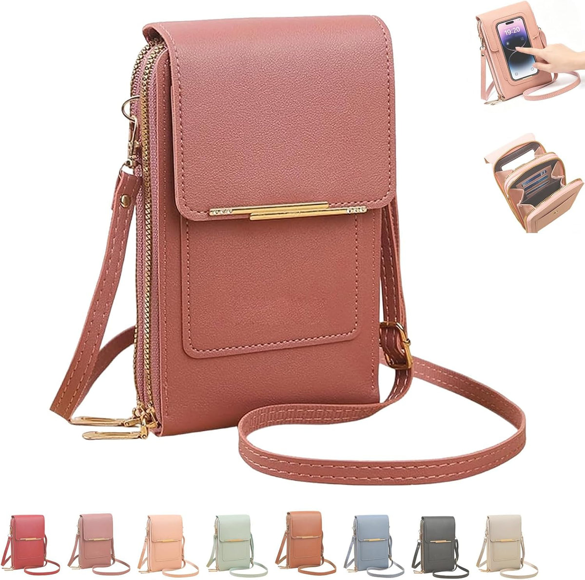Women's Touch Screen Mobile Phone Messenger Bag, 2026 Small Touchscreen Phone Crossbody Bag for Women, Anti Theft Leather Bag