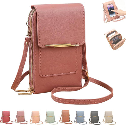 Women's Touch Screen Mobile Phone Messenger Bag, 2026 Small Touchscreen Phone Crossbody Bag for Women, Anti Theft Leather Bag