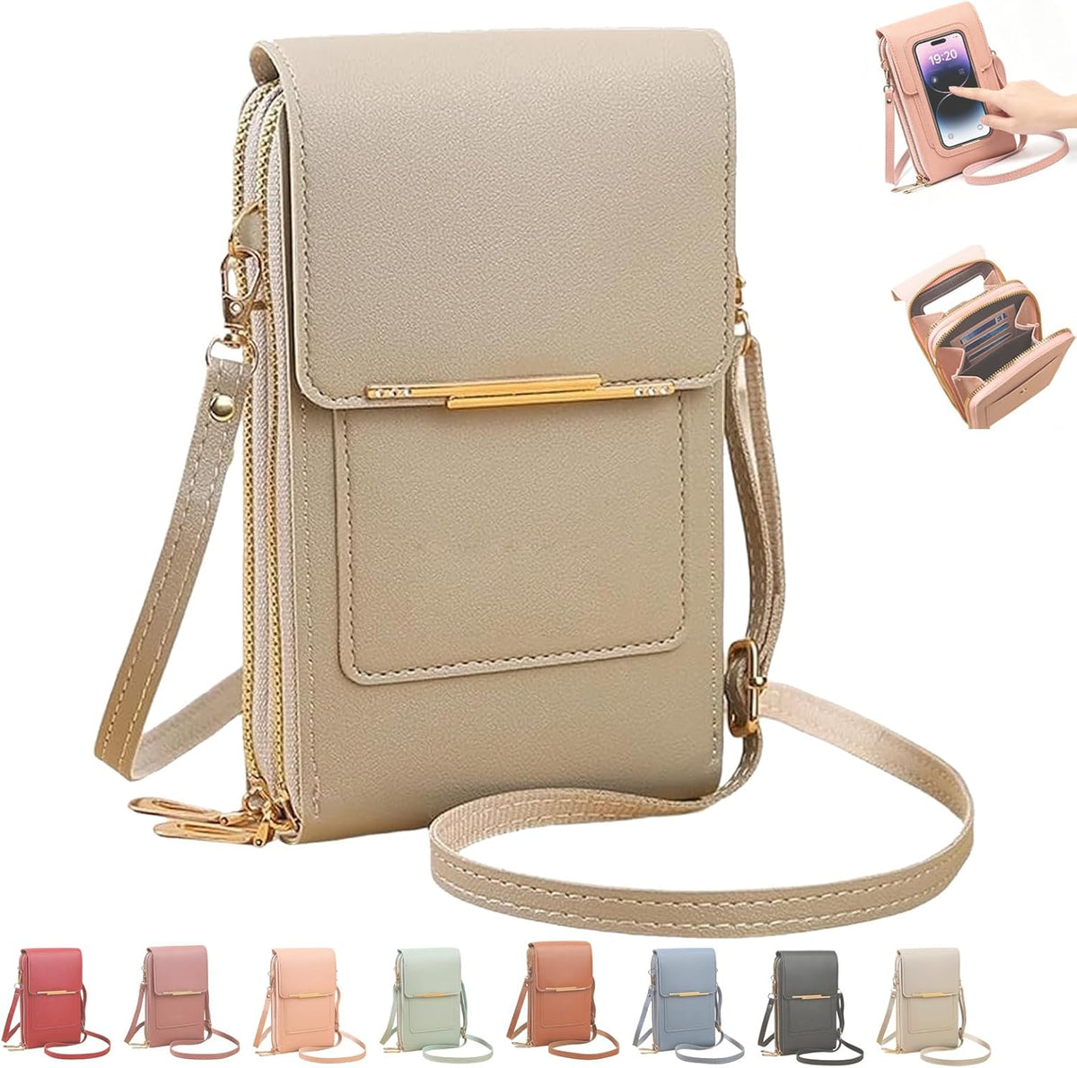 Women's Touch Screen Mobile Phone Messenger Bag, 2026 Small Touchscreen Phone Crossbody Bag for Women, Anti Theft Leather Bag