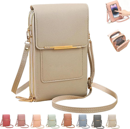 Women's Touch Screen Mobile Phone Messenger Bag, 2026 Small Touchscreen Phone Crossbody Bag for Women, Anti Theft Leather Bag