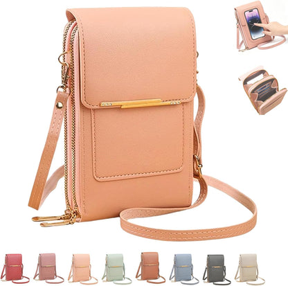 Women's Touch Screen Mobile Phone Messenger Bag, 2026 Small Touchscreen Phone Crossbody Bag for Women, Anti Theft Leather Bag