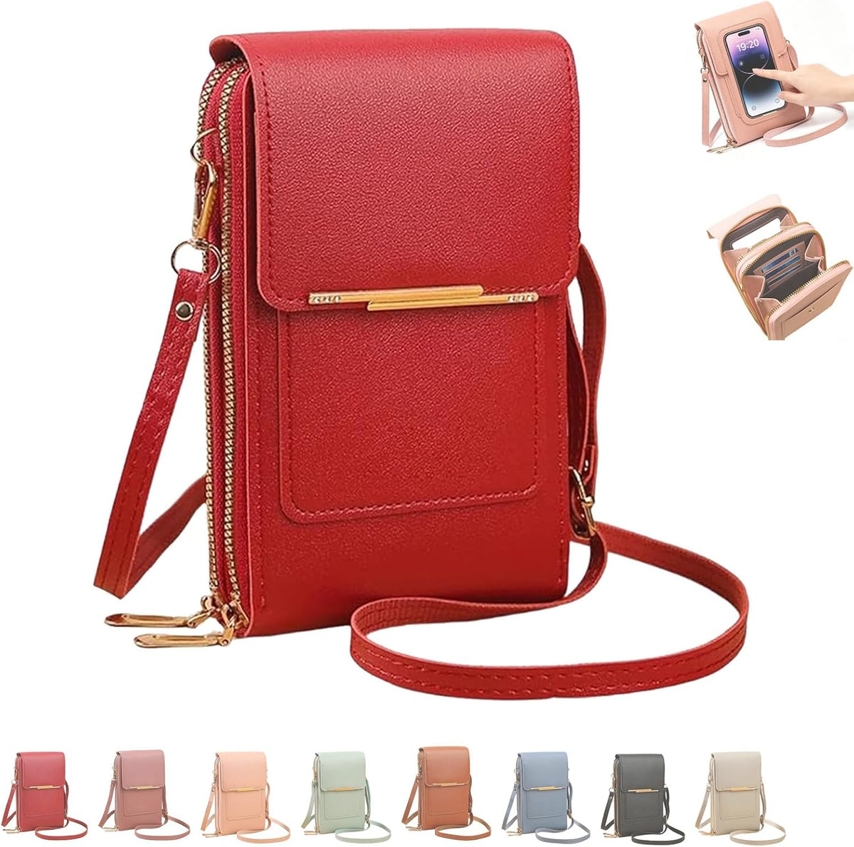 Women's Touch Screen Mobile Phone Messenger Bag, 2026 Small Touchscreen Phone Crossbody Bag for Women, Anti Theft Leather Bag