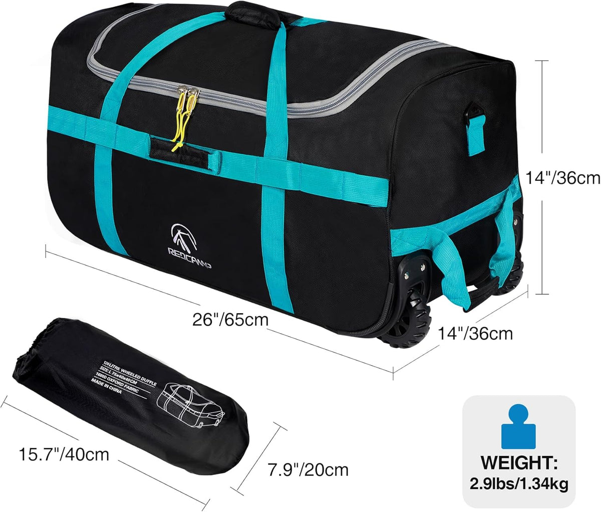 85L/120L/140L Foldable Duffle Bag with Wheels, Large Travel Duffel Bag