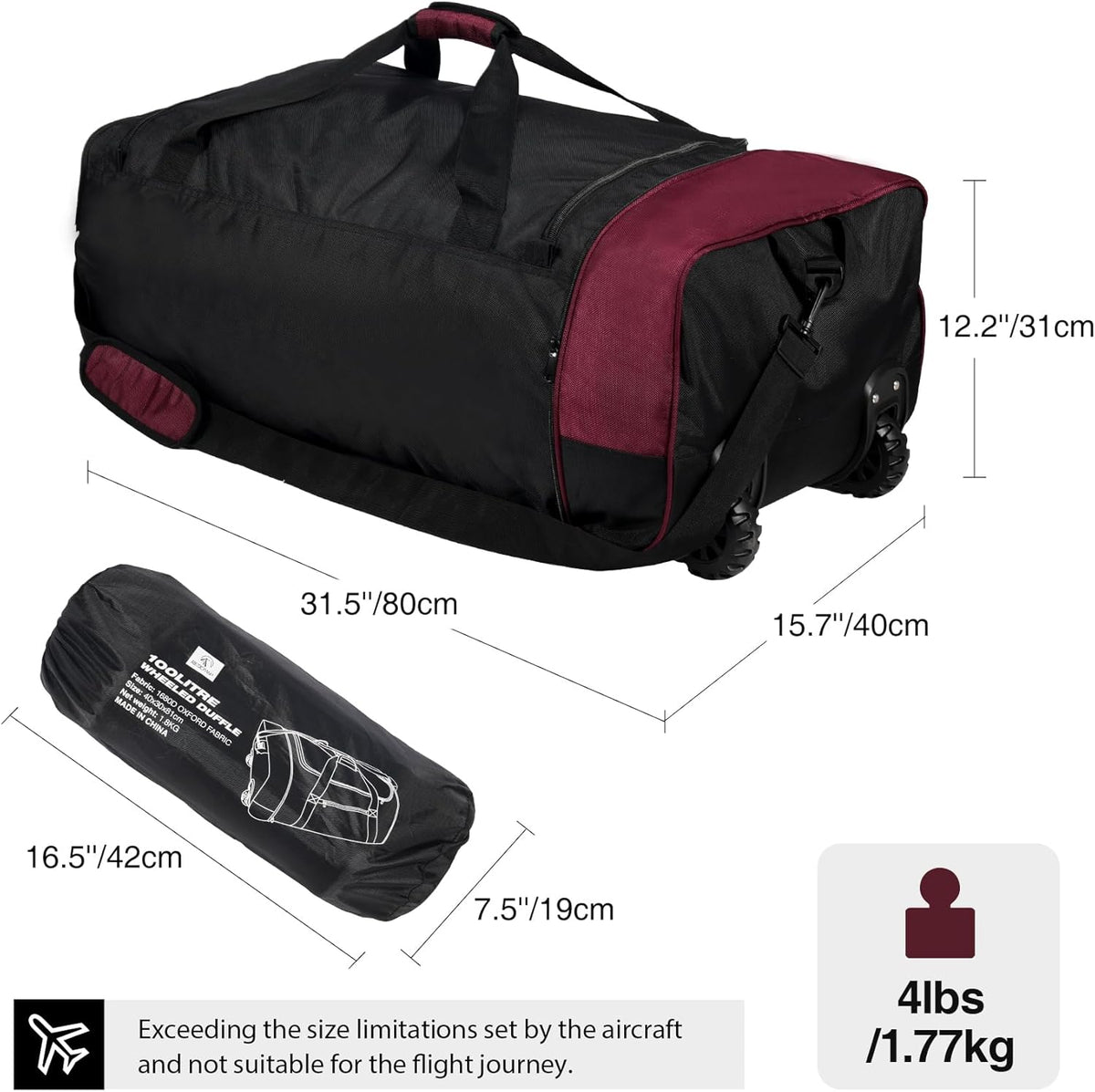 85L/120L/140L Foldable Duffle Bag with Wheels, Large Travel Duffel Bag