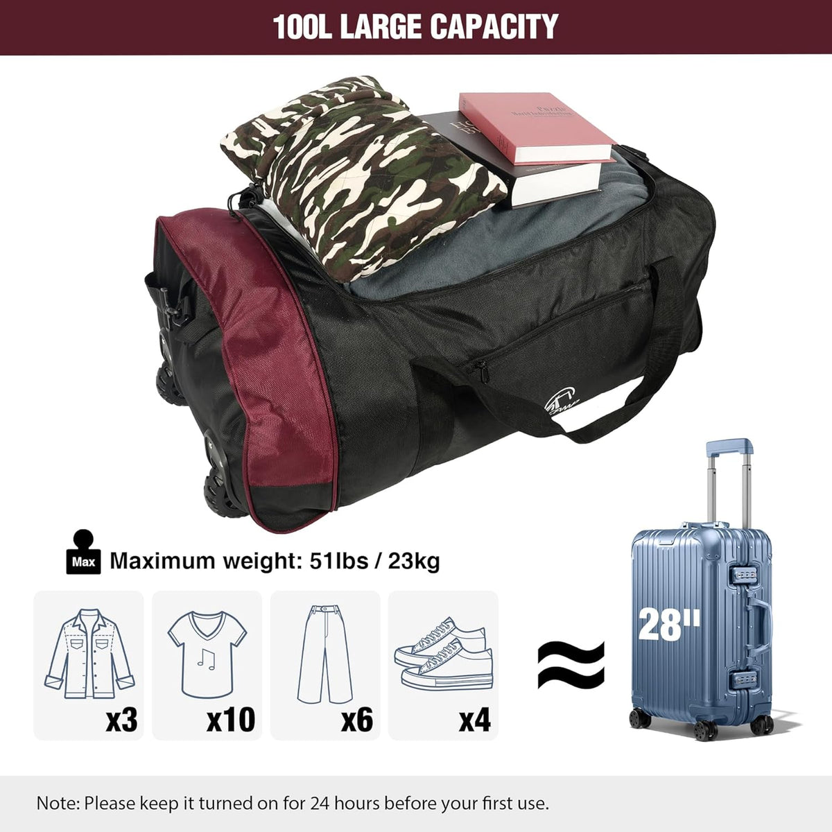 85L/120L/140L Foldable Duffle Bag with Wheels, Large Travel Duffel Bag
